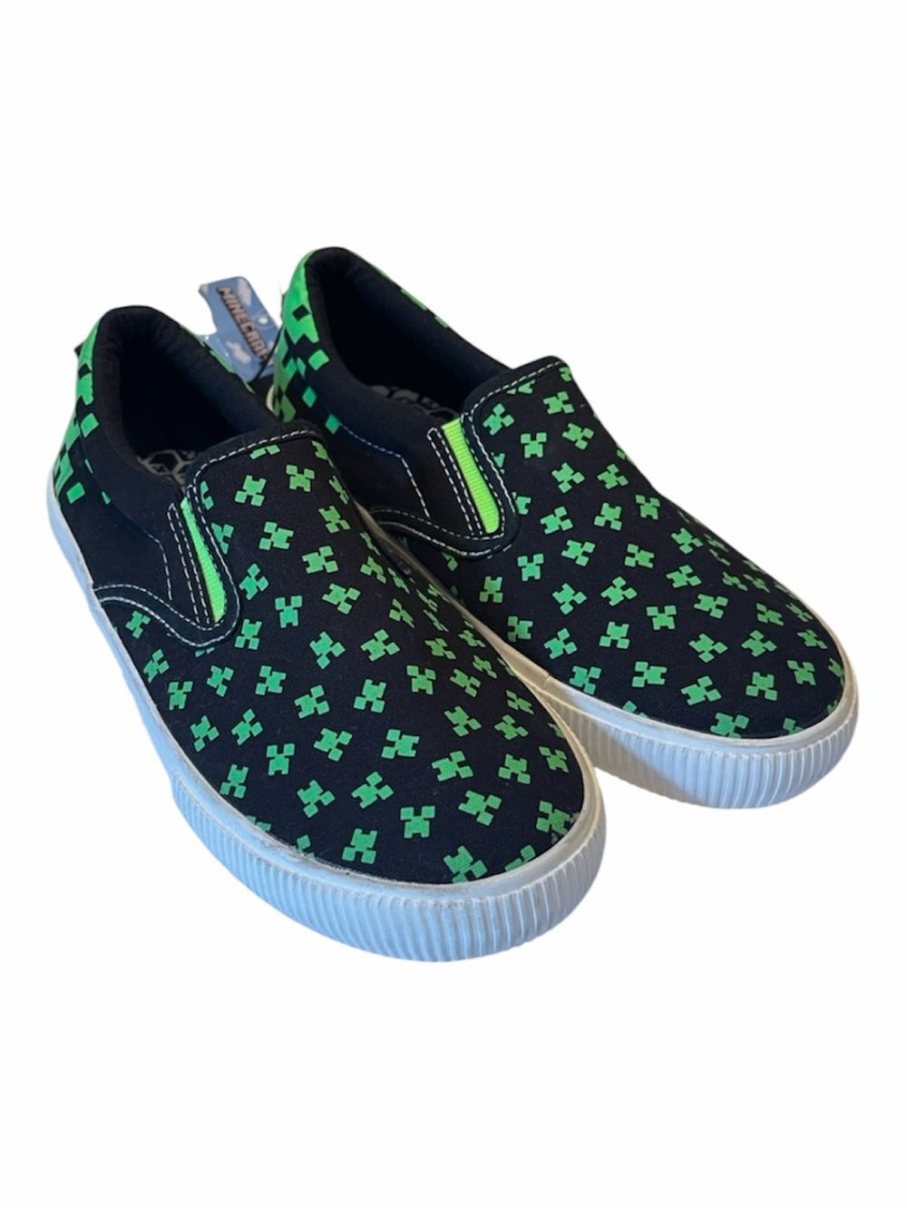 Minecraft Sneakers Game Big Kids Size 4 Slip On Shoes Black Bright Green Roblox